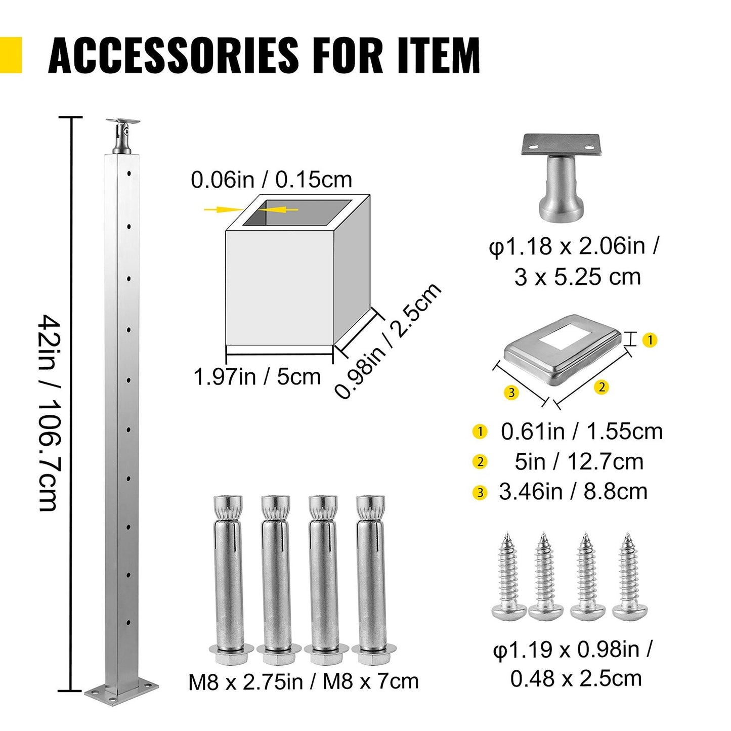VEVOR railing post 3.5-ft x 1.97-in Stainless Steel Deck Stair Rail Kit