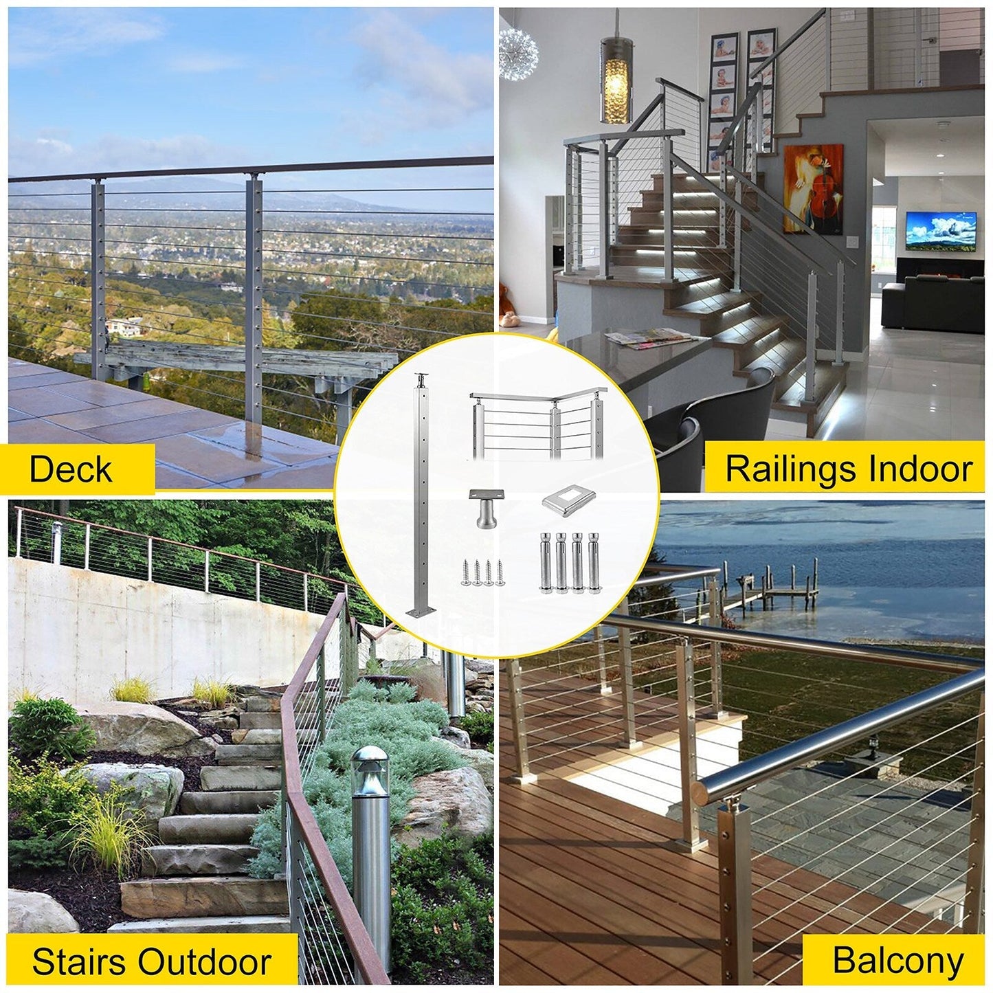 VEVOR railing post 3.5-ft x 1.97-in Stainless Steel Deck Stair Rail Kit