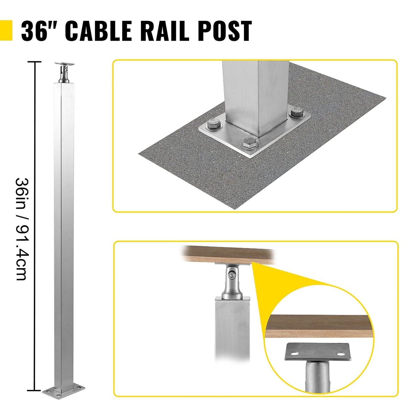 VEVOR railing post 3-ft x 1.97-in Stainless Steel Deck Stair Rail Kit