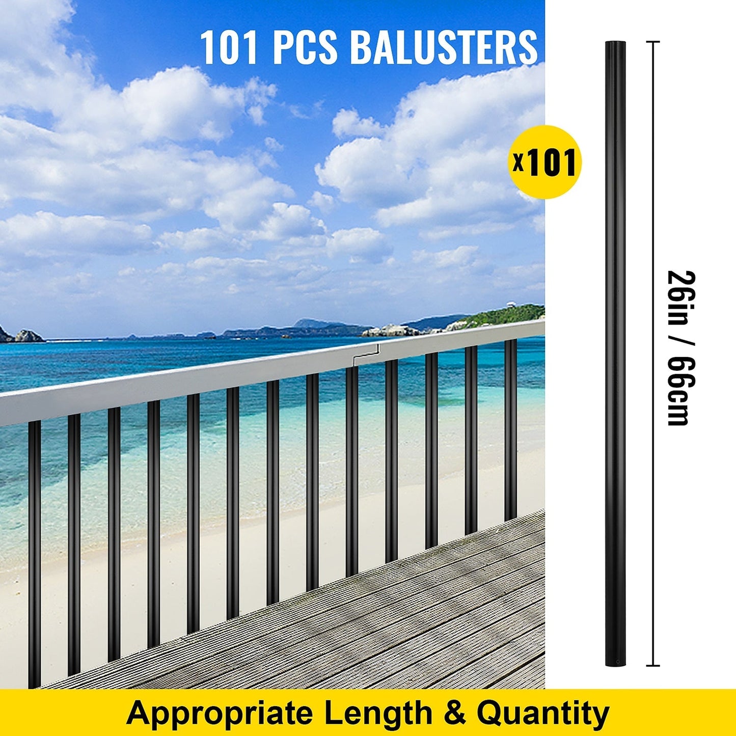 VEVOR 101 Pack Classic Composite Series 0.75-in x 0.05-in x 2-ft Black Aluminum Deck Post