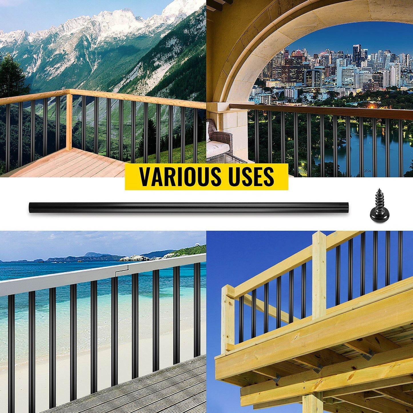 VEVOR 101 Pack Classic Composite Series 0.75-in x 0.05-in x 2-ft Black Aluminum Deck Post