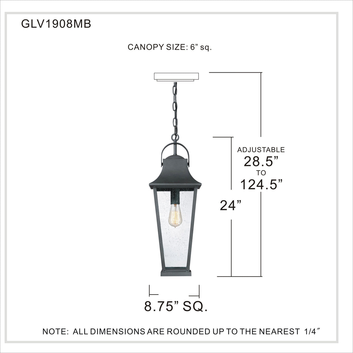 Quoizel Galveston Mottled Black Traditional Seeded Glass Outdoor Lantern Pendant Light, 24-in, GLV1908MB