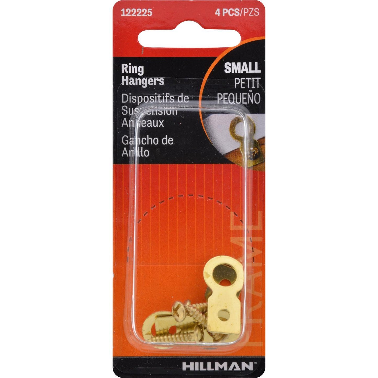 Hillman AnchorWire Brass-Plated Small Ring Hangers, 1 lb Capacity, 4-Pack