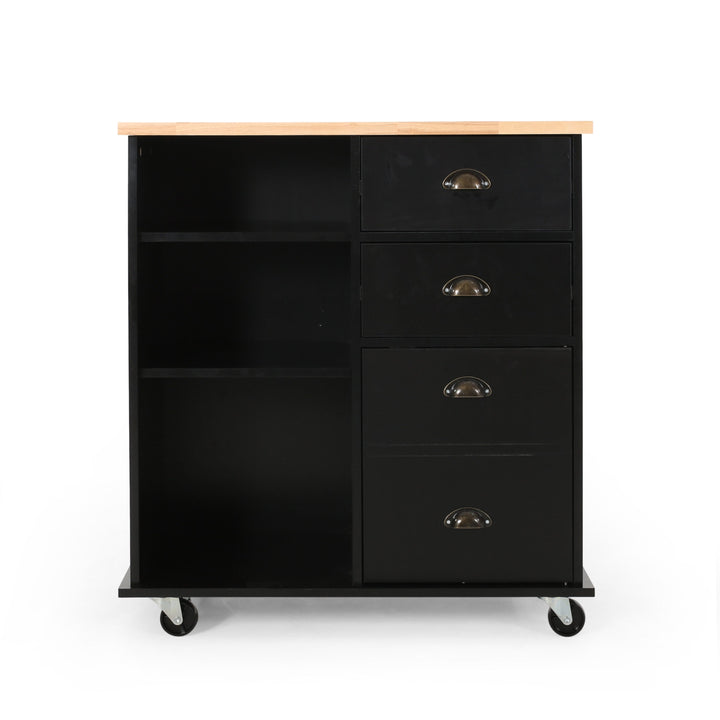 Best Selling Home Decor Black Mdf Base with Wood Top Rolling Kitchen Cart (17.75-in x 31.5-in x 34.5-in)