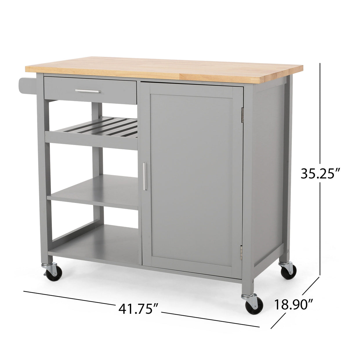 Best Selling Home Decor Gray Mdf Base with Wood Top Rolling Kitchen Cart (18.9-in x 41.75-in x 35.25-in)