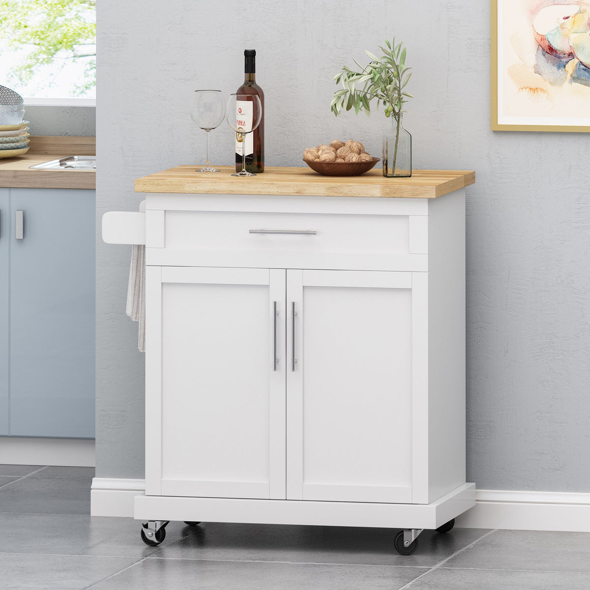 Best Selling Home Decor White Mdf Base with Mdf Top Rolling Kitchen Cart (18-in x 32-in x 34.5-in)