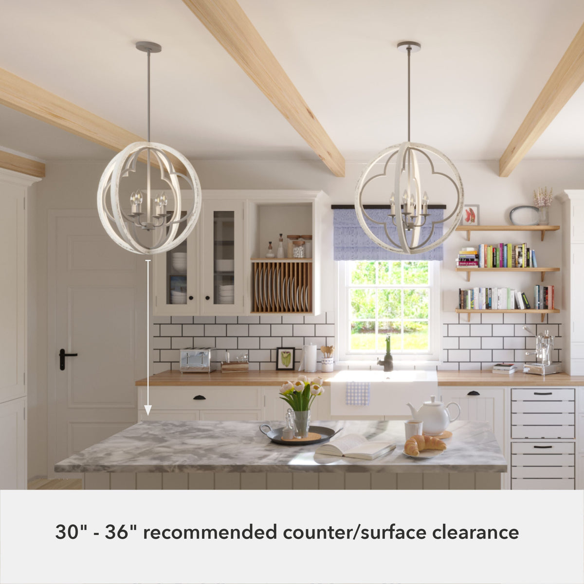 Hunter Gablecrest 4-Light Concrete with Rustic White Rustic Geometric LED Large Hanging Pendant Light