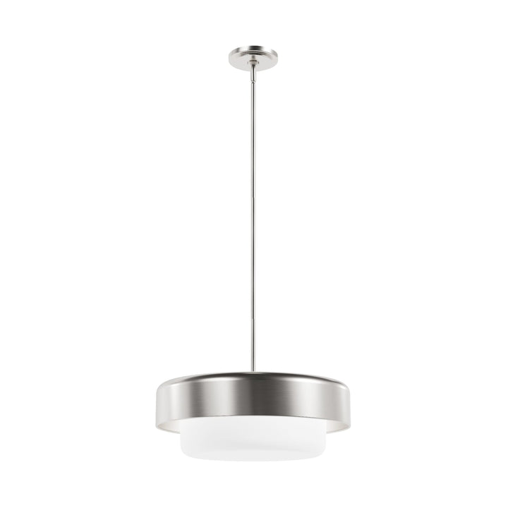 Hunter Station 3-Light Brushed Nickel Modern Frosted Glass Drum LED Medium Hanging Pendant Light