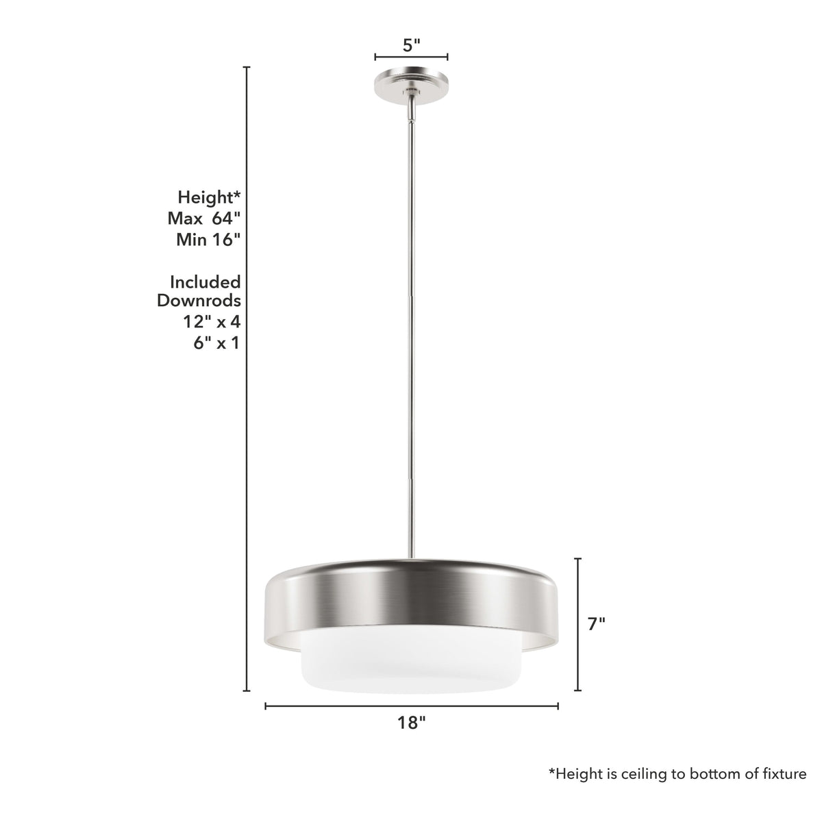 Hunter Station 3-Light Brushed Nickel Modern Frosted Glass Drum LED Medium Hanging Pendant Light