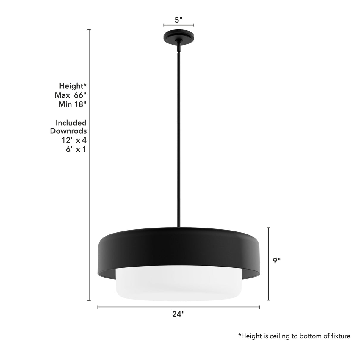 Hunter Station 4-Light Natural Iron Modern Frosted Glass Drum LED Large Hanging Pendant Light