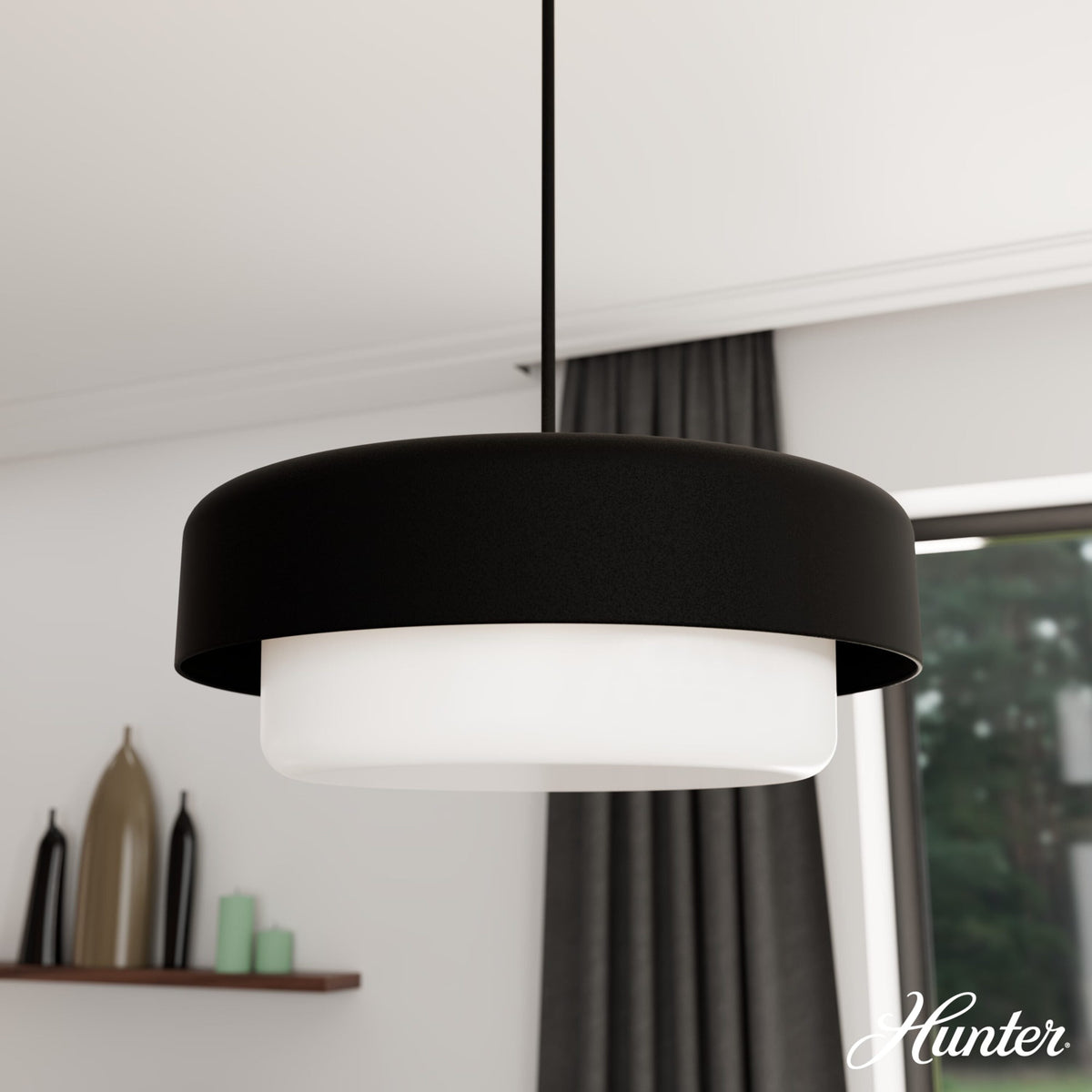 Hunter Station 4-Light Natural Iron Modern Frosted Glass Drum LED Large Hanging Pendant Light