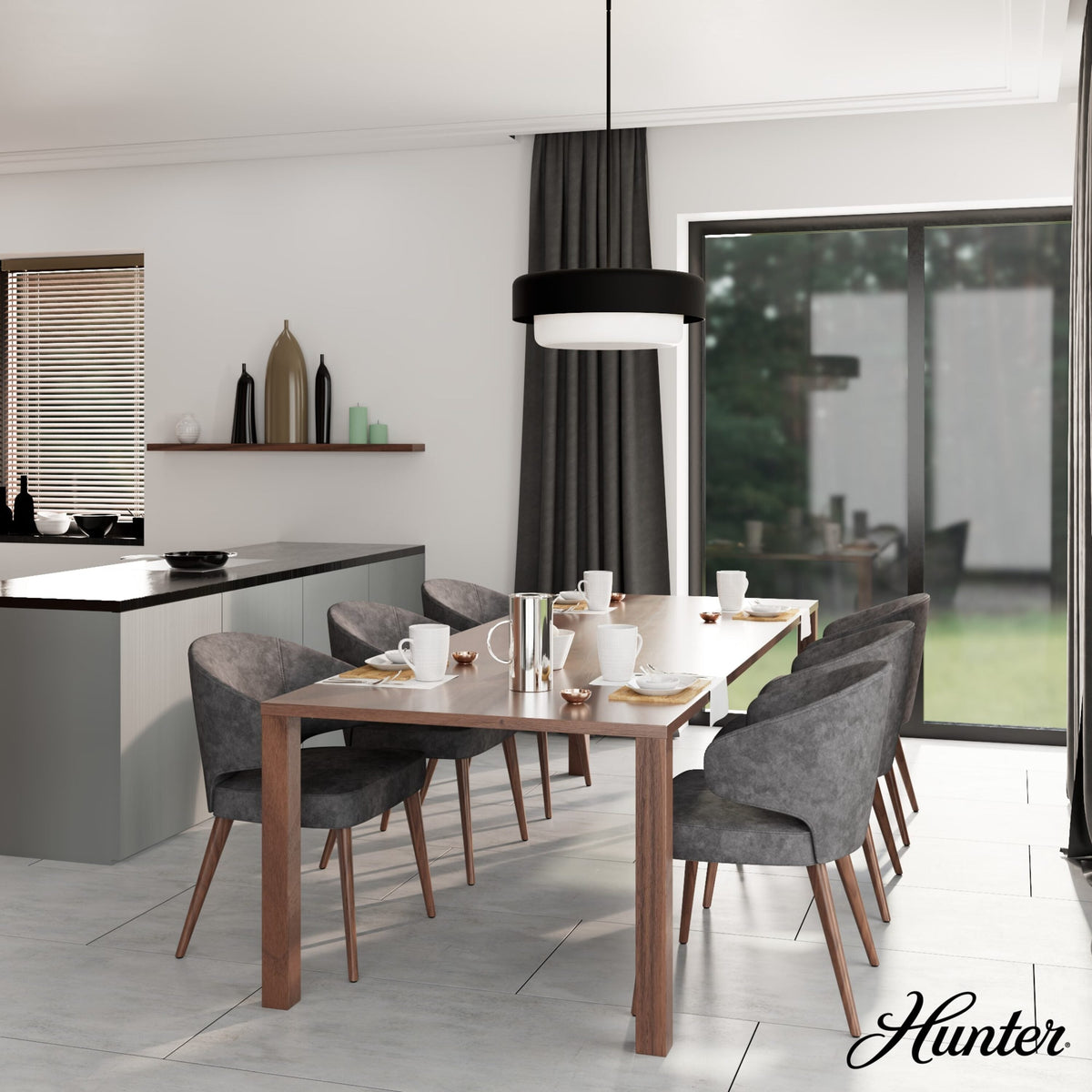 Hunter Station 4-Light Natural Iron Modern Frosted Glass Drum LED Large Hanging Pendant Light