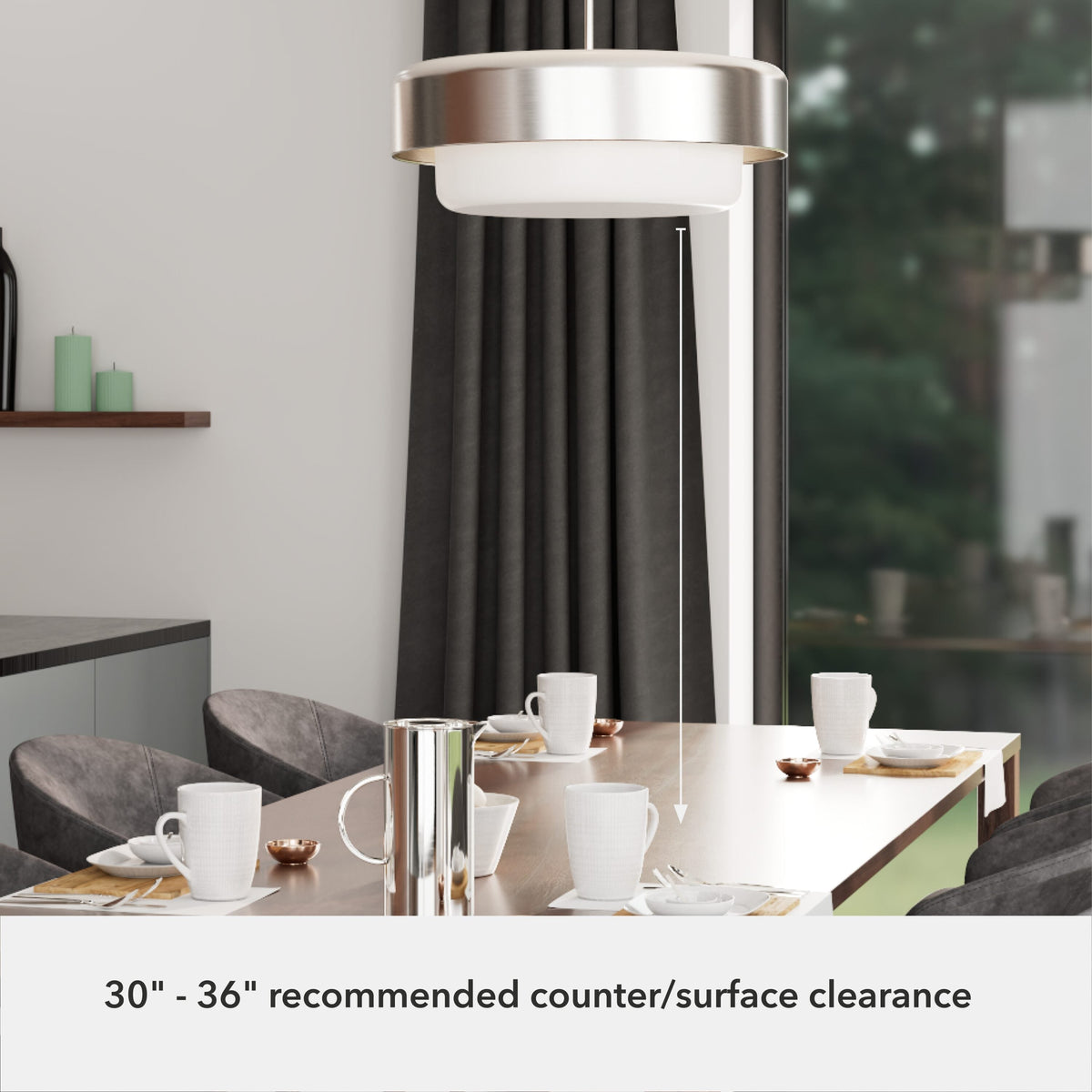 Hunter Station 4-Light Brushed Nickel Modern Frosted Glass Drum LED Large Hanging Pendant Light