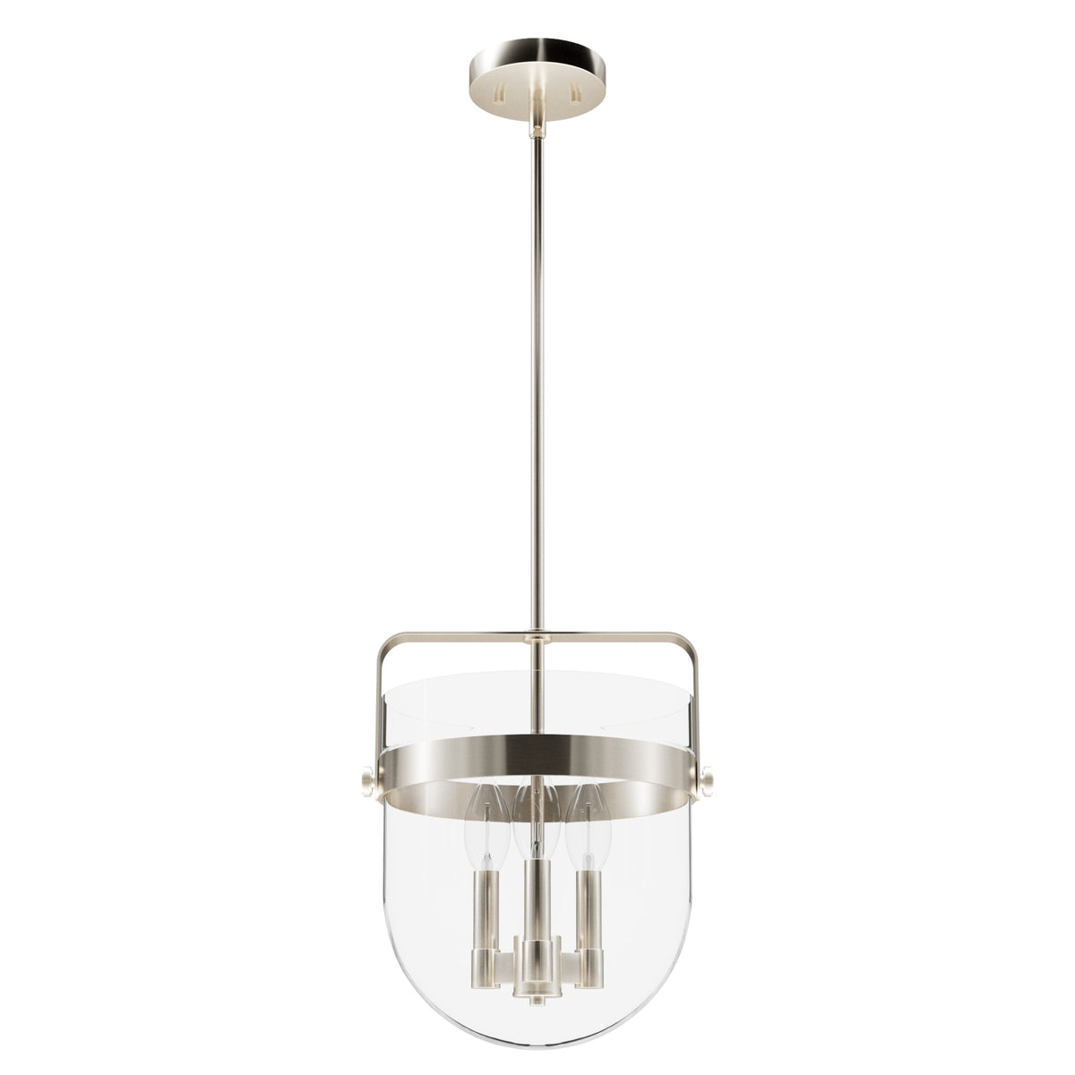 Hunter Karloff 3-Light Brushed Nickel Transitional Clear Glass Bell LED Medium Hanging Pendant Light