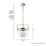 Hunter Karloff 3-Light Brushed Nickel Transitional Clear Glass Bell LED Medium Hanging Pendant Light