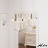 Hunter Karloff 3-Light Brushed Nickel Transitional Clear Glass Bell LED Medium Hanging Pendant Light