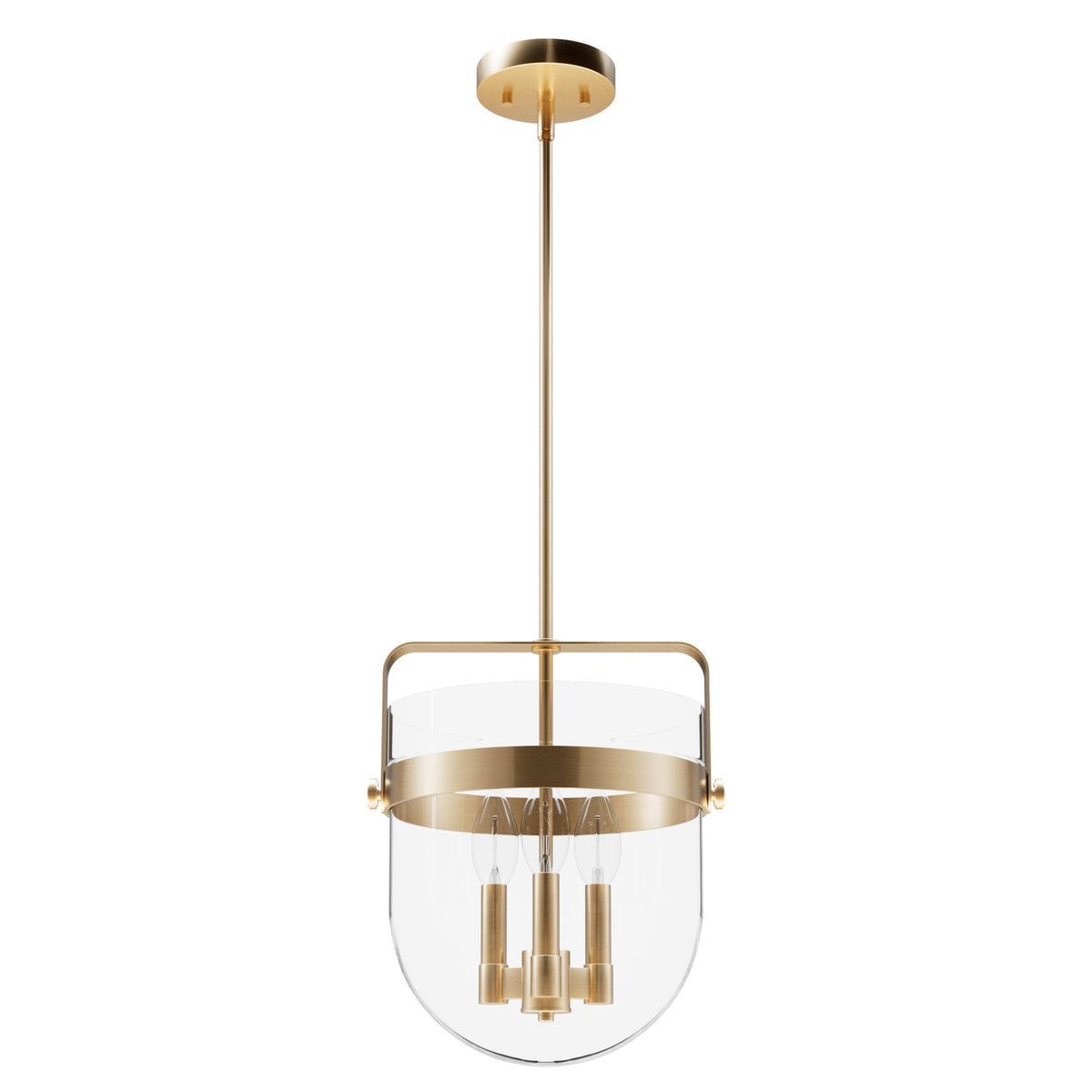 Hunter Karloff 3-Light Alturas Gold Transitional Clear Glass Bell LED Medium Hanging Pendant Light