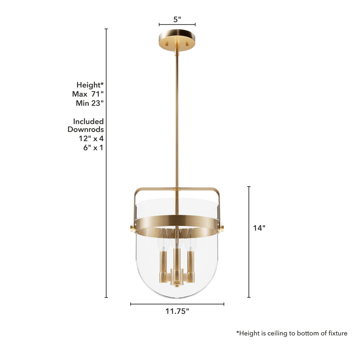 Hunter Karloff 3-Light Alturas Gold Transitional Clear Glass Bell LED Medium Hanging Pendant Light