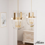 Hunter Karloff 3-Light Alturas Gold Transitional Clear Glass Bell LED Medium Hanging Pendant Light