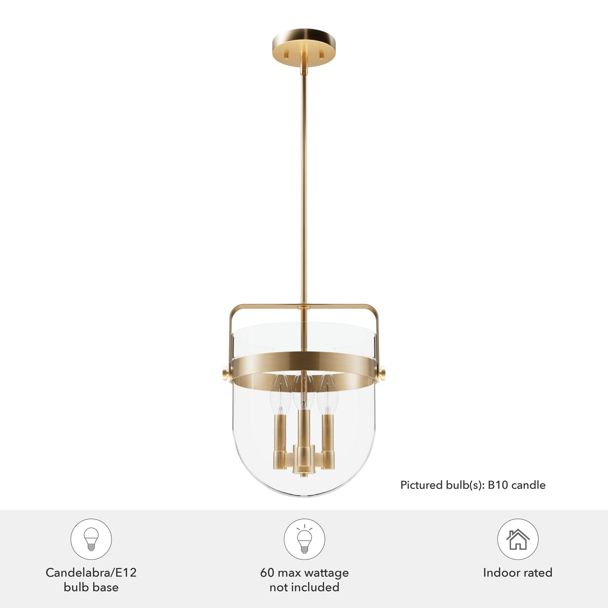Hunter Karloff 3-Light Alturas Gold Transitional Clear Glass Bell LED Medium Hanging Pendant Light