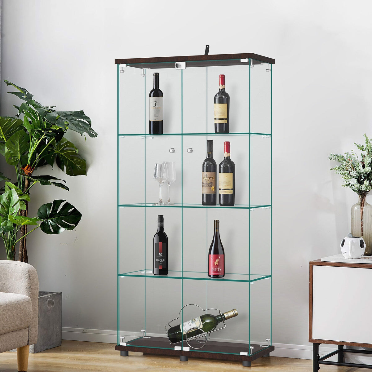 Contemporary/Modern Brown China Cabinet with Wine Storage