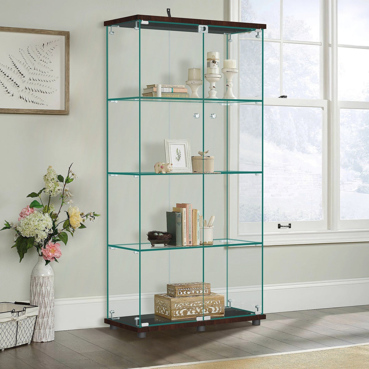 Contemporary/Modern Brown China Cabinet with Wine Storage