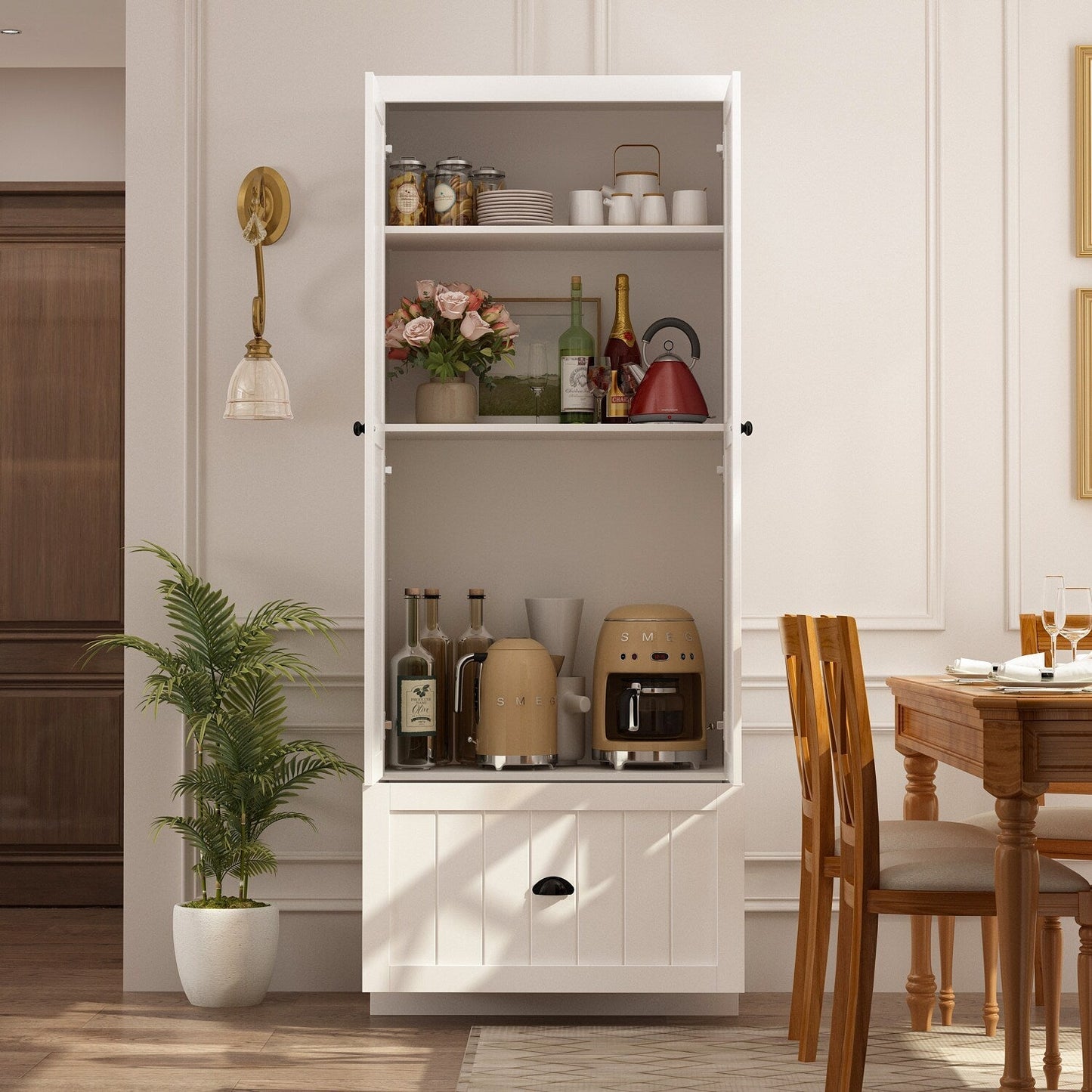 FUFU&GAGA 27.6-in W x 70.9-in H Wood Composite White Freestanding Utility Storage Cabinet