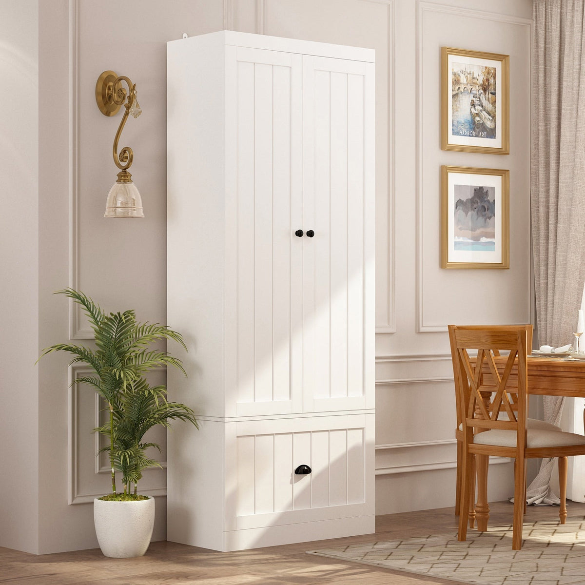 FUFU&GAGA 27.6-in W x 70.9-in H Wood Composite White Freestanding Utility Storage Cabinet
