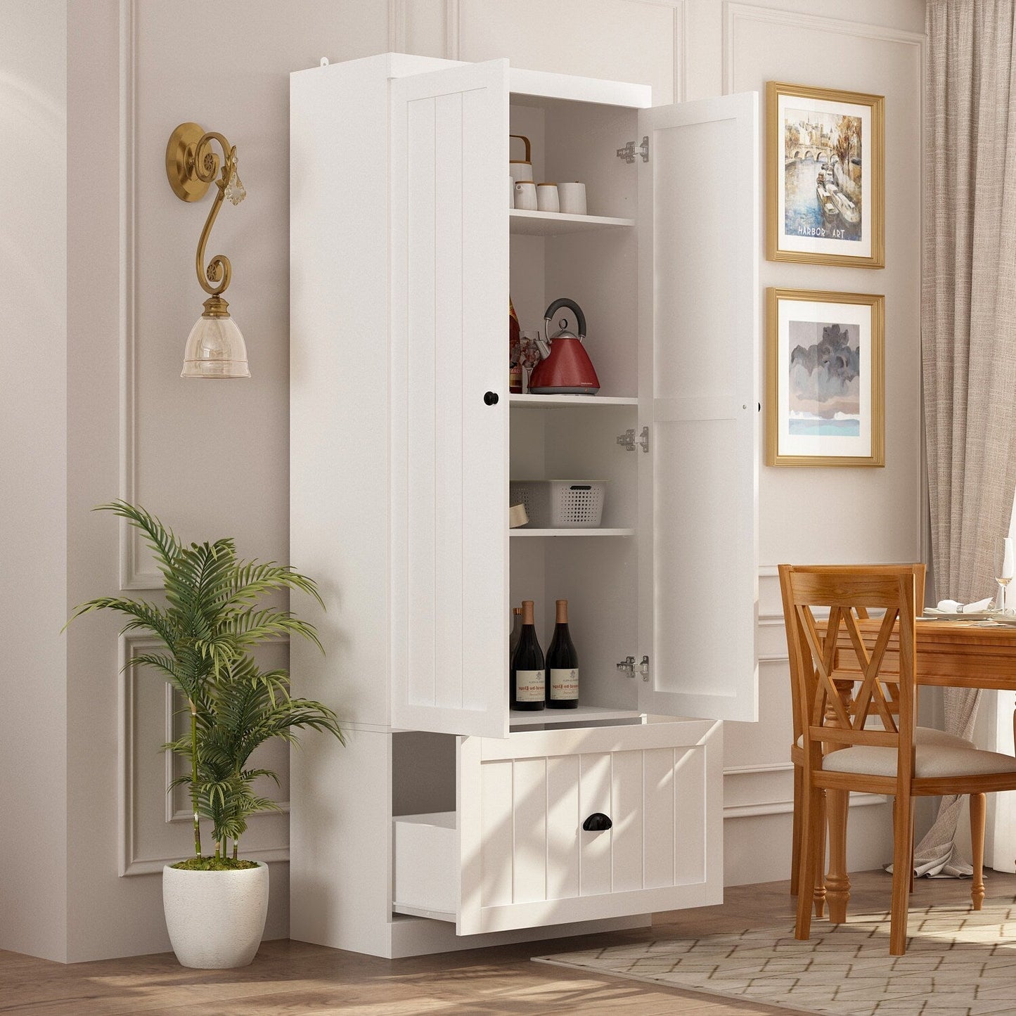 FUFU&GAGA 27.6-in W x 70.9-in H Wood Composite White Freestanding Utility Storage Cabinet