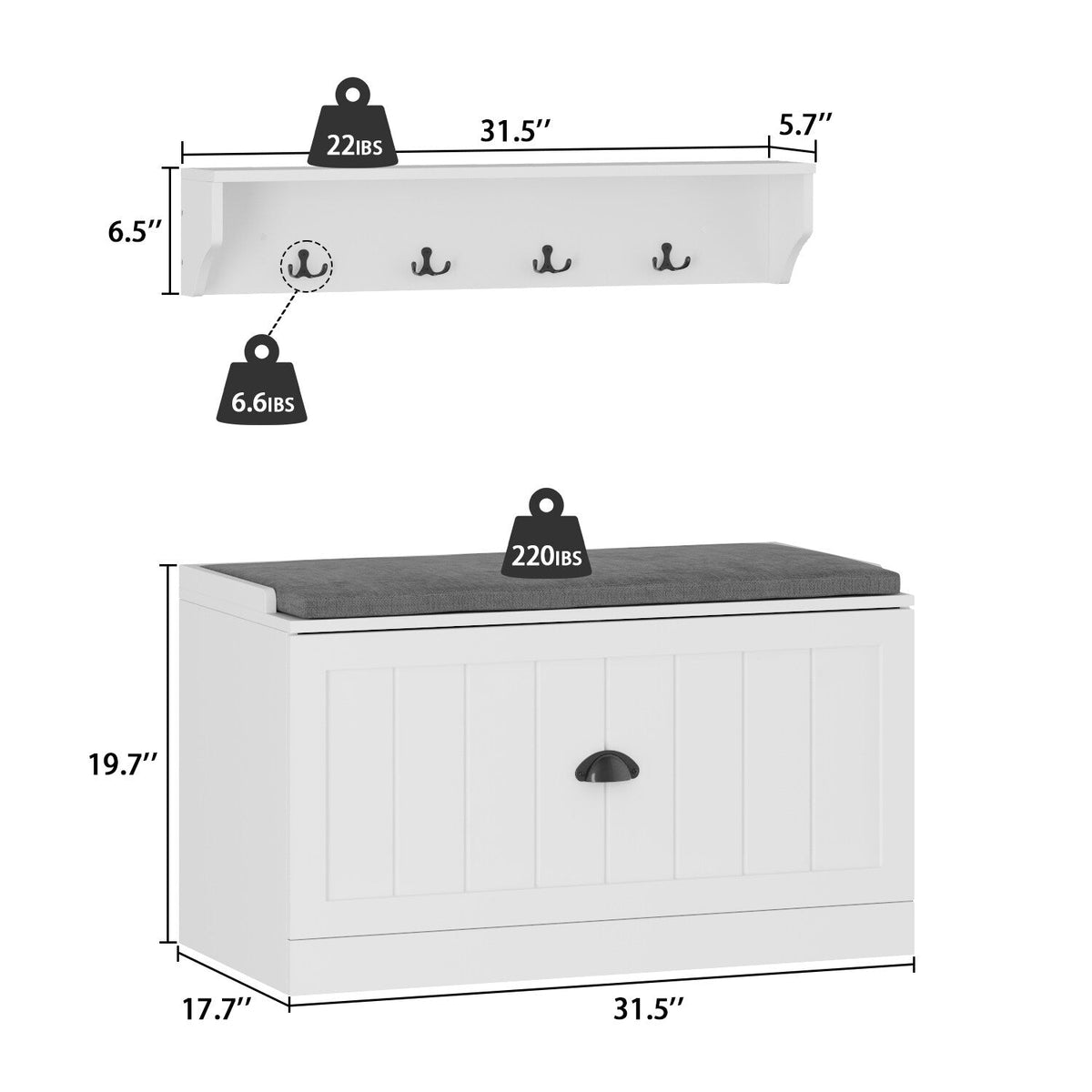 FUFU&GAGA Coat Rack Shoe Bench Set Hall Tree with Shoe Bench