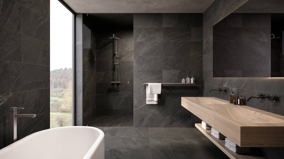 Satori Gios Graphite 12-in x 24-in Matte Porcelain Stone Look Floor and Wall Tile (1.93-sq ft per Piece)