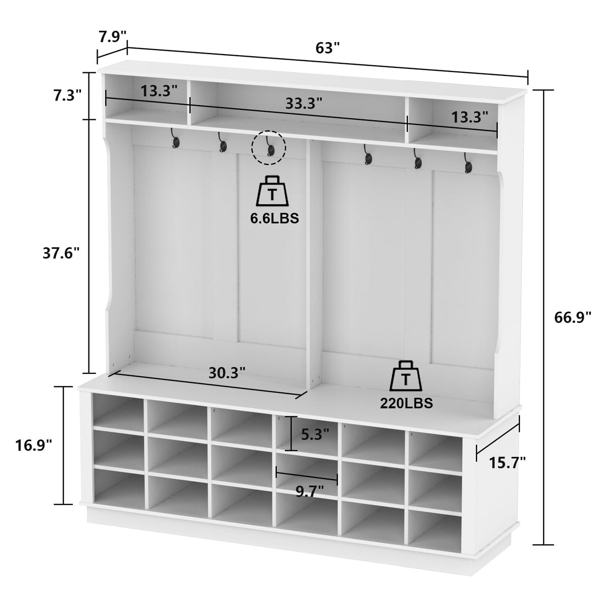 FUFU&GAGA Contemporary Hanging Wardrobe with Storage Compartments, Coat Hooks, and Shoe Cabinets