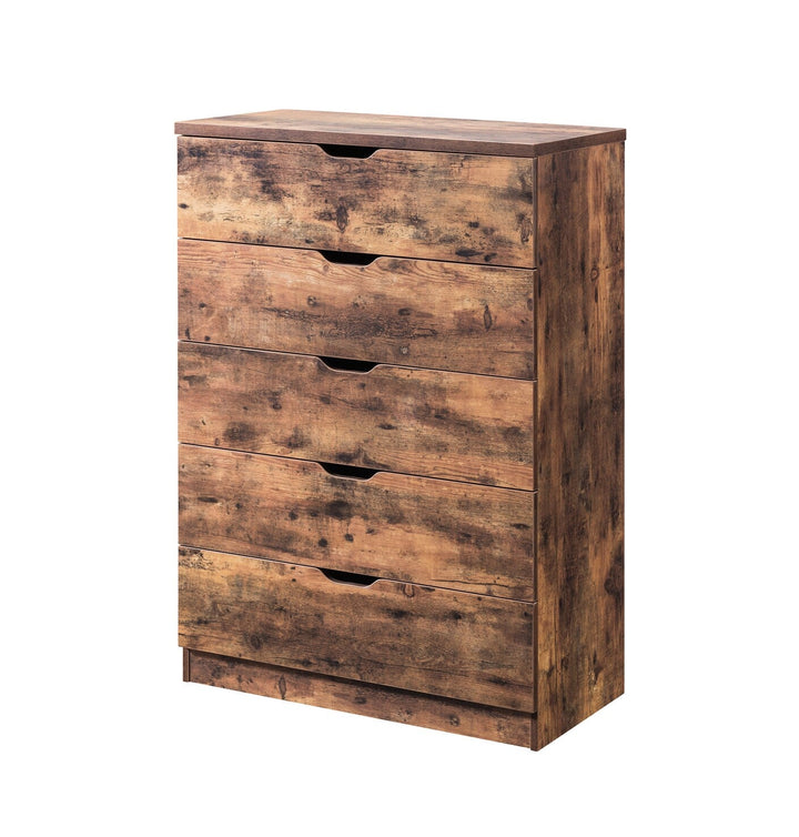 Benzara Contemporary Metal and Wood Utility Chest with 5 Spacious Drawers, Brown