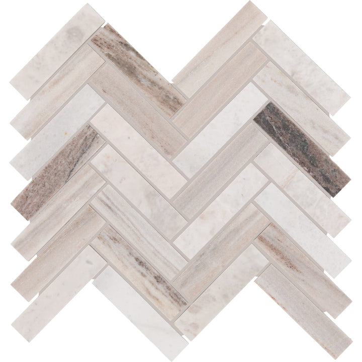 Daltile Genuine Stone Dapper White 11-in x 12-in Honed Natural stone Marble Herringbone Mosaic Floor and Wall Tile product image