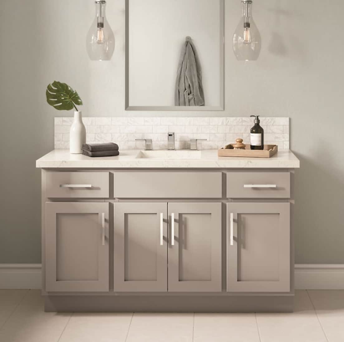 Diamond Express Jamestown 12-in W x 34.5-in H x 21-in D Cloud Gray 3-Drawer Wood Wall-mount Cabinet Banks