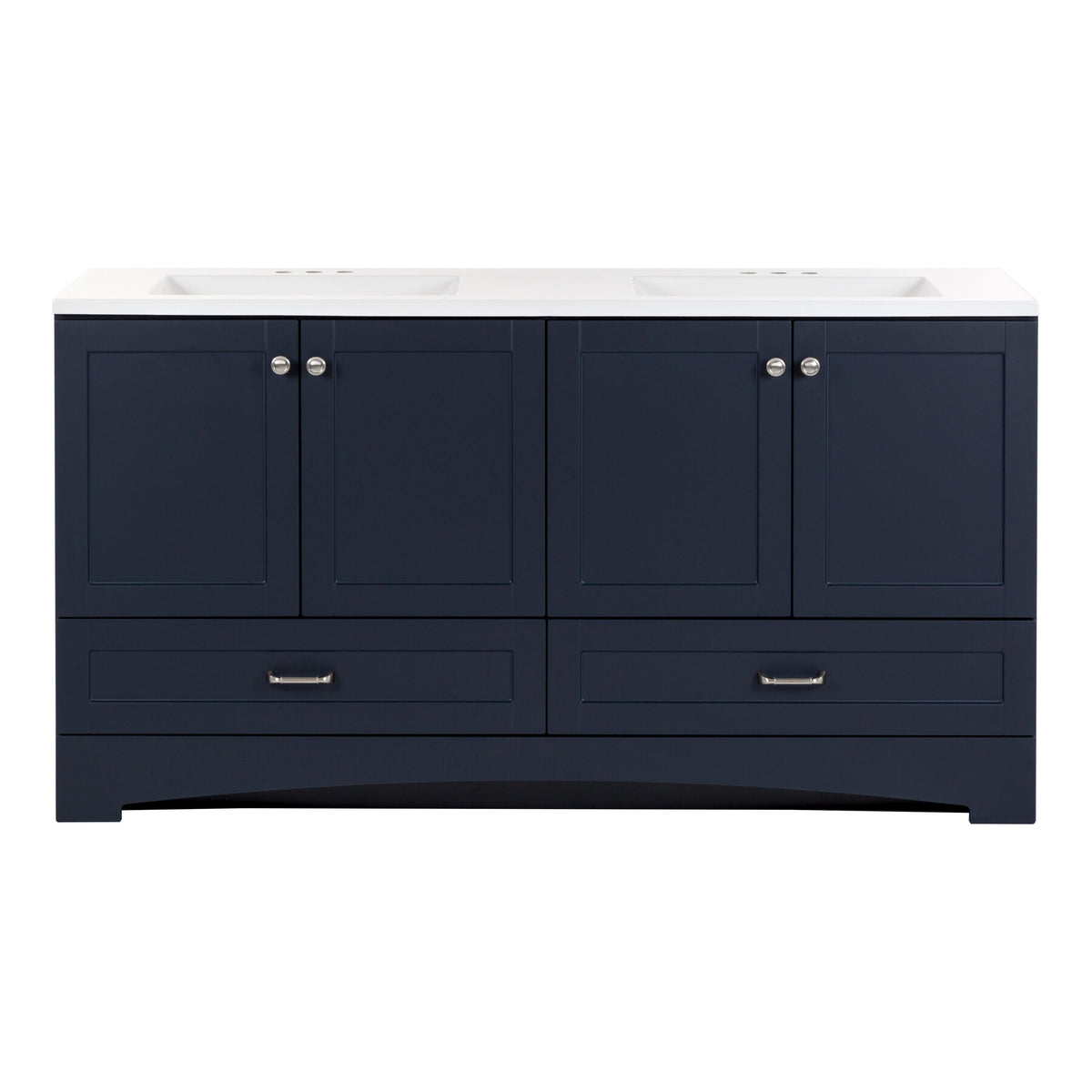 Diamond NOW Cassidy 60-in Deep Blue Double Sink Bathroom Vanity with White Cultured Marble Top