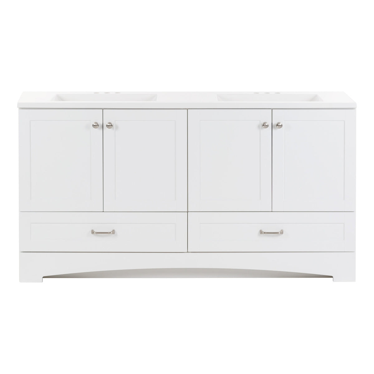 Diamond NOW Cassidy 60.5-in White Double Sink Bathroom Vanity with White Cultured Marble Top