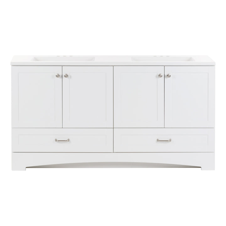 Diamond NOW Cassidy 60.5-in White Double Sink Bathroom Vanity with White Cultured Marble Top