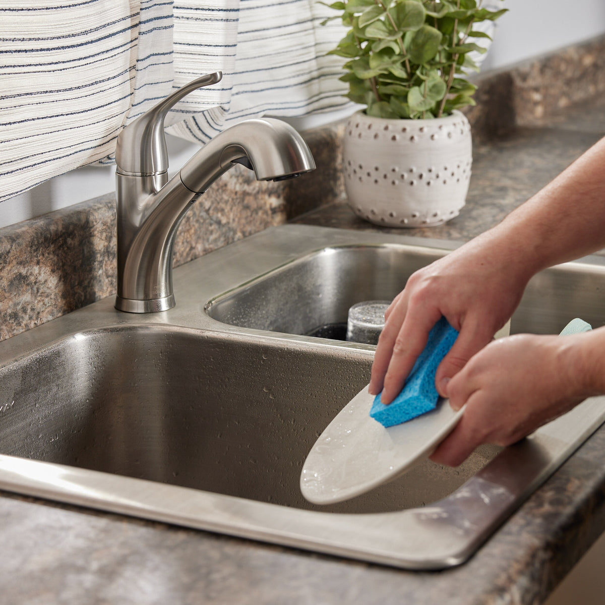 Project Source Stainless Steel PVD 1-Handle Deck-Mount Pull-Out Kitchen Faucet with Deck Plate
