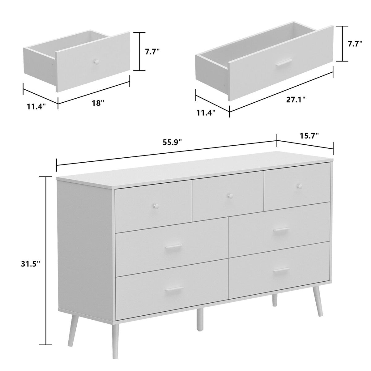 FUFU&GAGA Contemporary/Modern White Sideboard with 7 Drawers - Ample Storage Space - Durable Construction - Multi-Purpose Cabinet