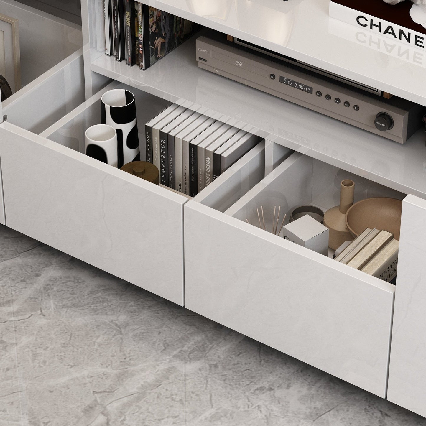 FUFU&GAGA Modern  TV Stand for 70-75 inch TVs with Large Storage 4 Drawers with Lights for Gaming, Living Room, Bedroom