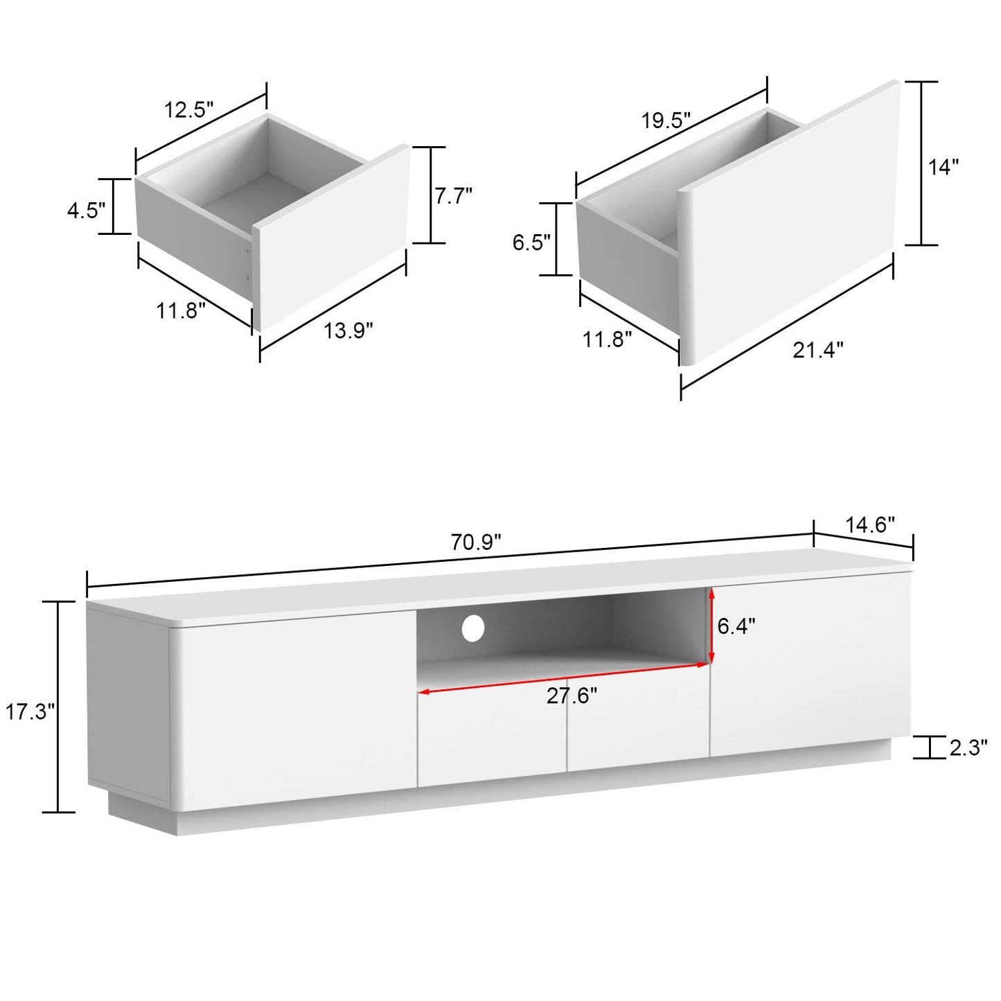 FUFU&GAGA Modern  TV Stand for 70-75 inch TVs with Large Storage 4 Drawers with Lights for Gaming, Living Room, Bedroom