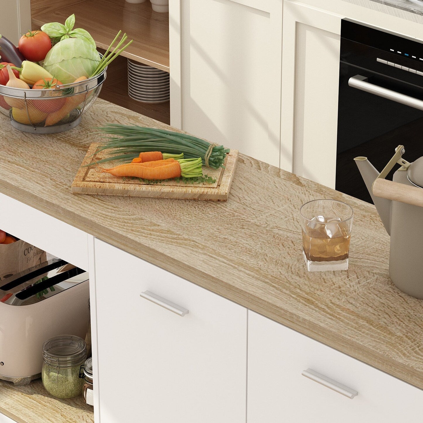 FUFU&GAGA White Mdf Base with Mdf Top Kitchen Cart (31.5-in x 59.1-in x 35.8-in)