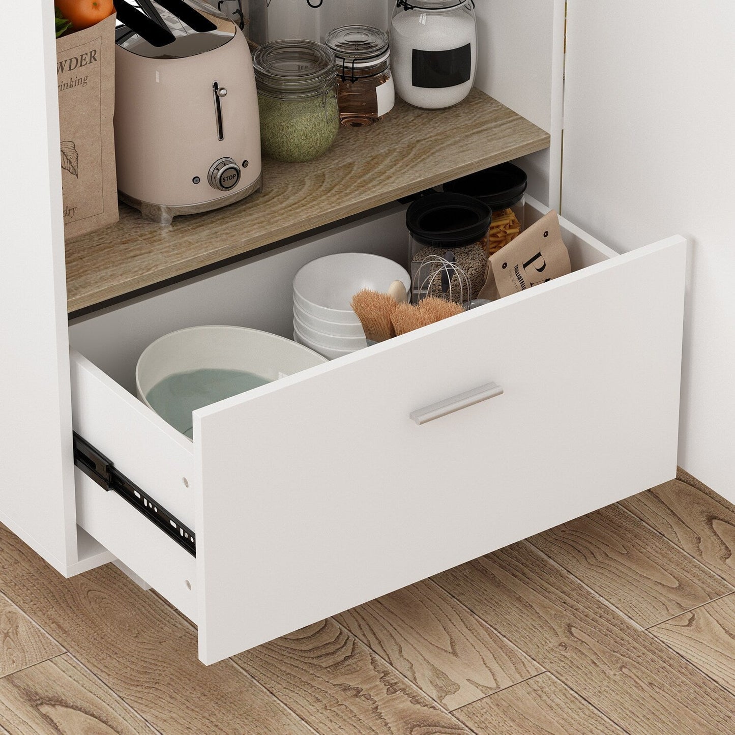 FUFU&GAGA White Mdf Base with Mdf Top Kitchen Cart (31.5-in x 59.1-in x 35.8-in)