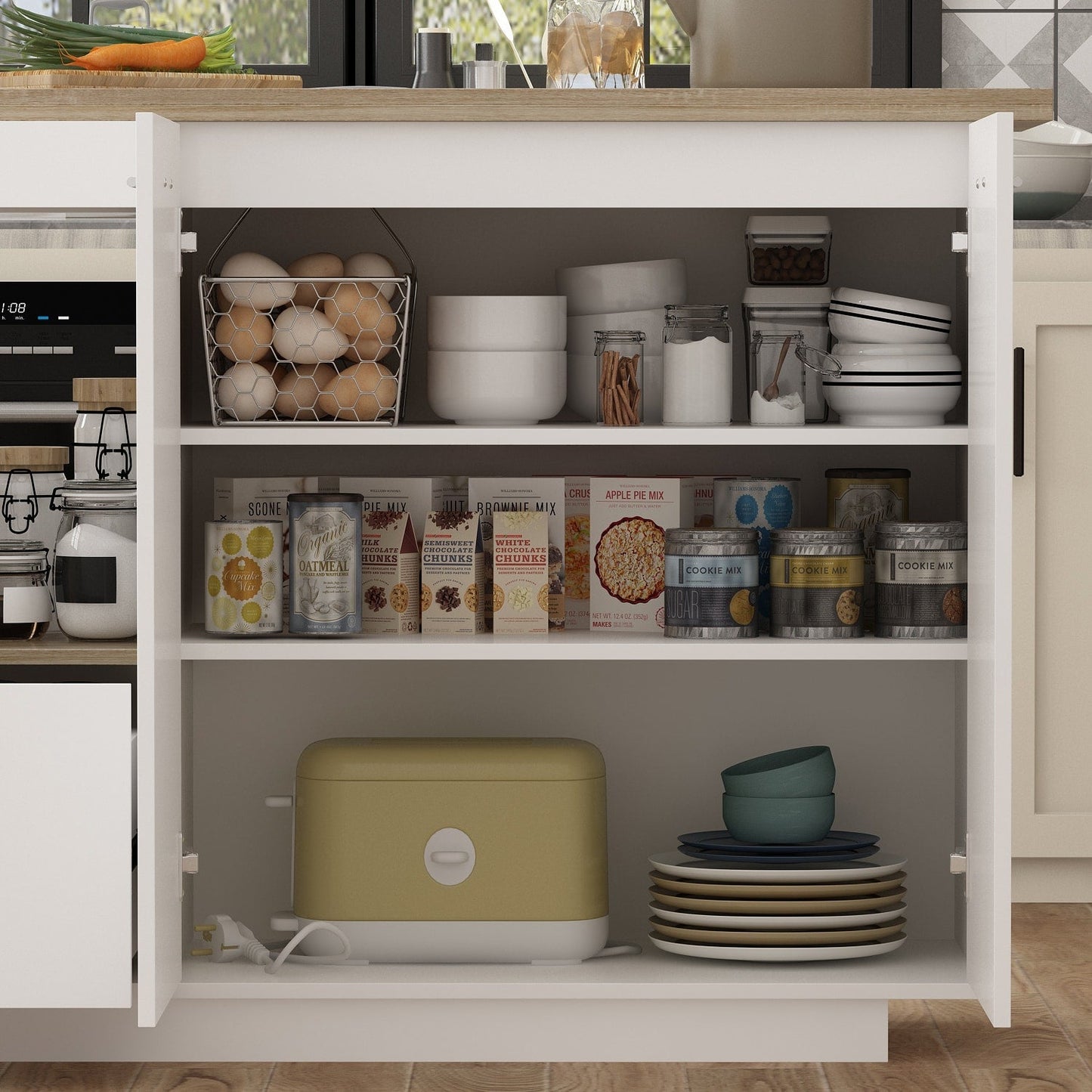 FUFU&GAGA White Mdf Base with Mdf Top Kitchen Cart (31.5-in x 59.1-in x 35.8-in)