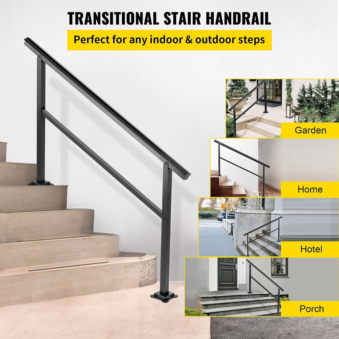 VEVOR 4-5 Steps Aluminum Handrail 4.98-ft x 35.2-in Aluminum Deck Handrail Kit