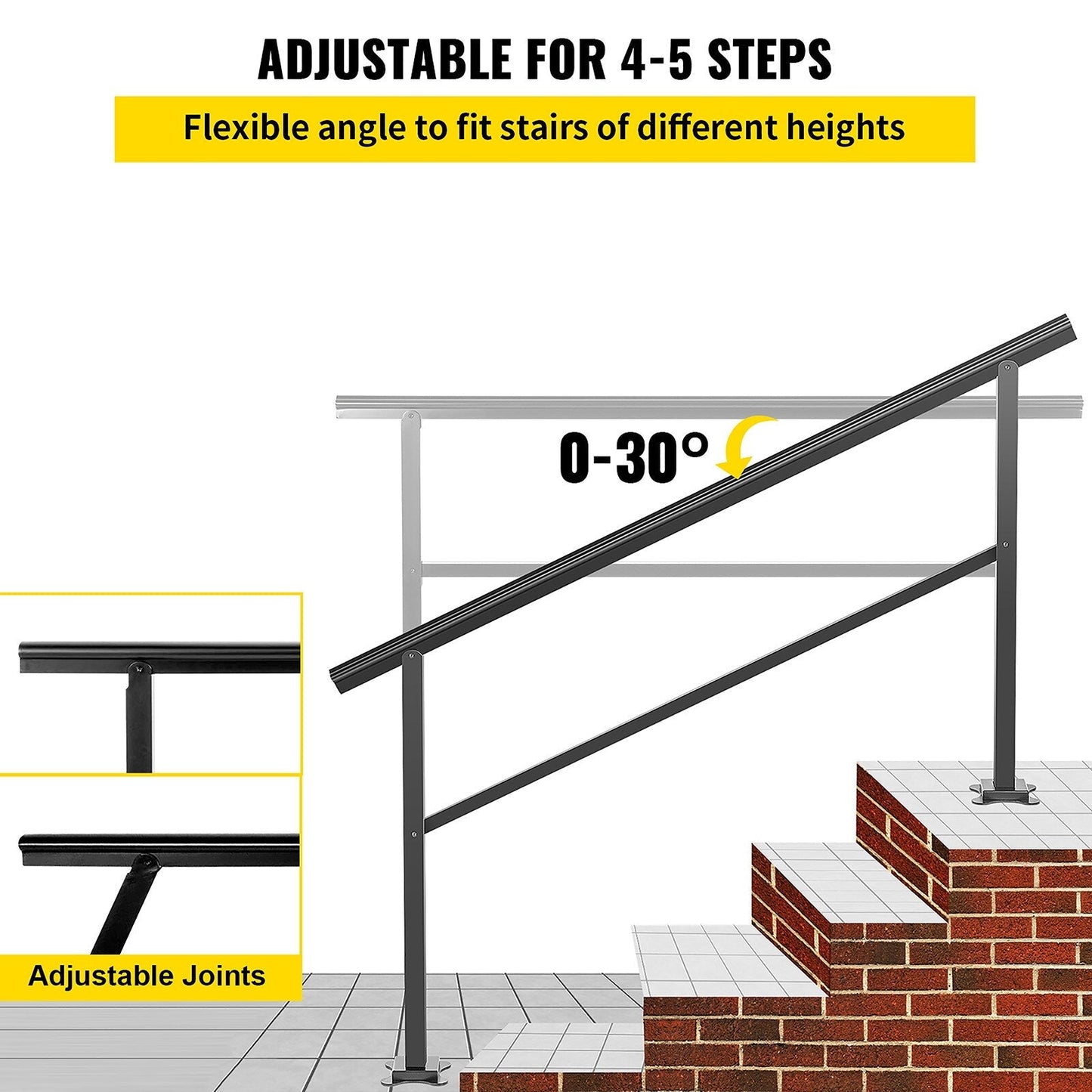 VEVOR 4-5 Steps Aluminum Handrail 4.98-ft x 35.2-in Aluminum Deck Handrail Kit