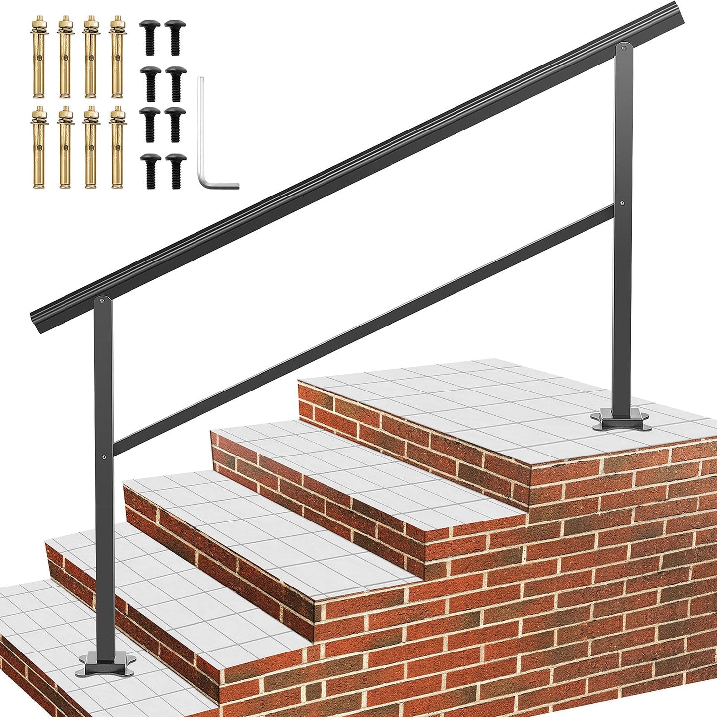 VEVOR 4-5 Steps Aluminum Handrail 4.98-ft x 35.2-in Aluminum Deck Handrail Kit