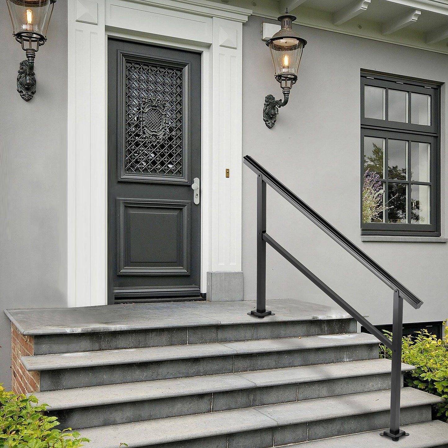 VEVOR 4-5 Steps Aluminum Handrail 4.98-ft x 35.2-in Aluminum Deck Handrail Kit
