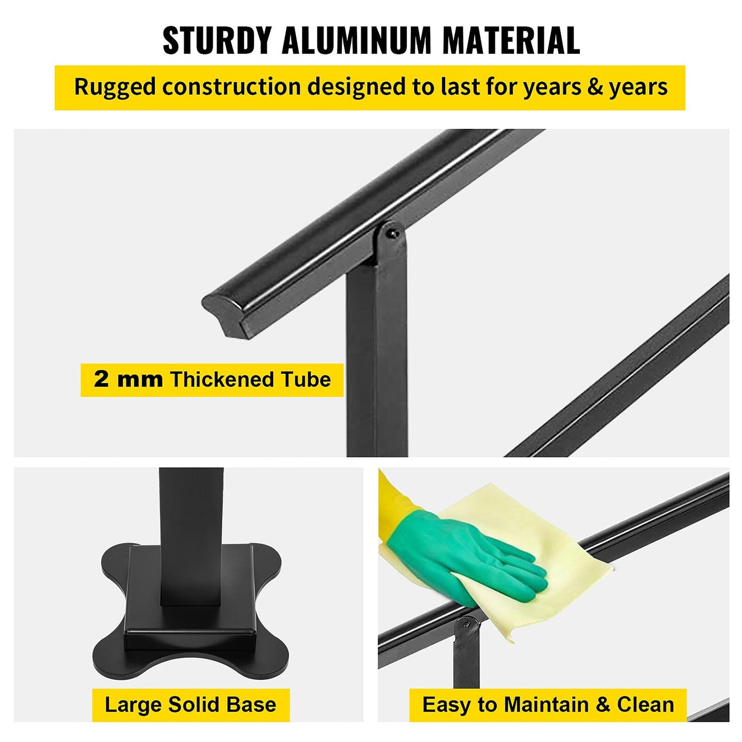 VEVOR 4-5 Steps Aluminum Handrail 4.98-ft x 35.2-in Aluminum Deck Handrail Kit
